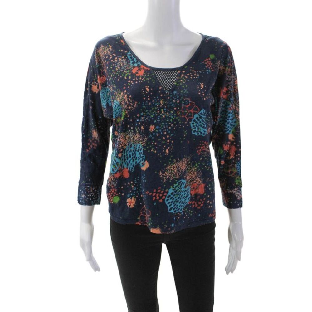 Loomstate Womens Organic Cotton Night Sea Print Blouse Top Blue Size XS